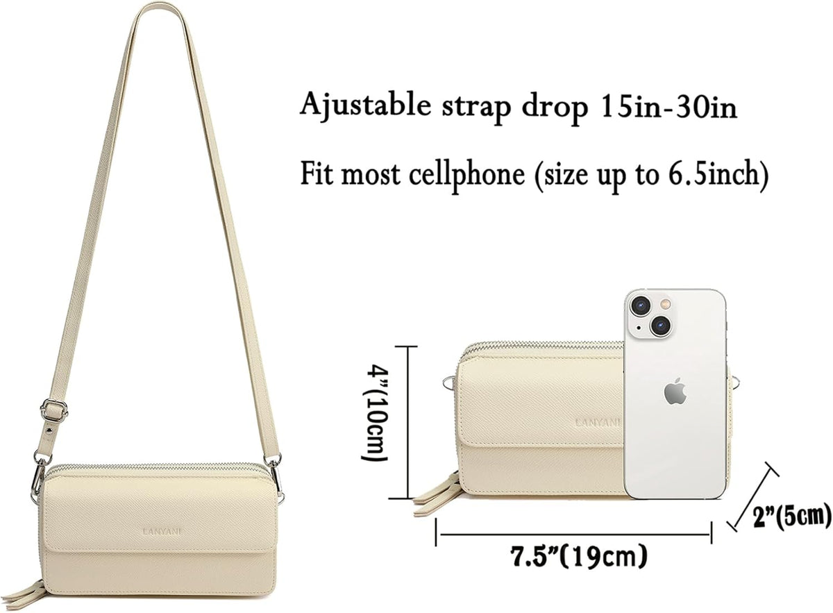Lanyani RFID Crossbody Wallet Wristlet Purse with Phone Pocket For Women Vegan Leather - Colors A