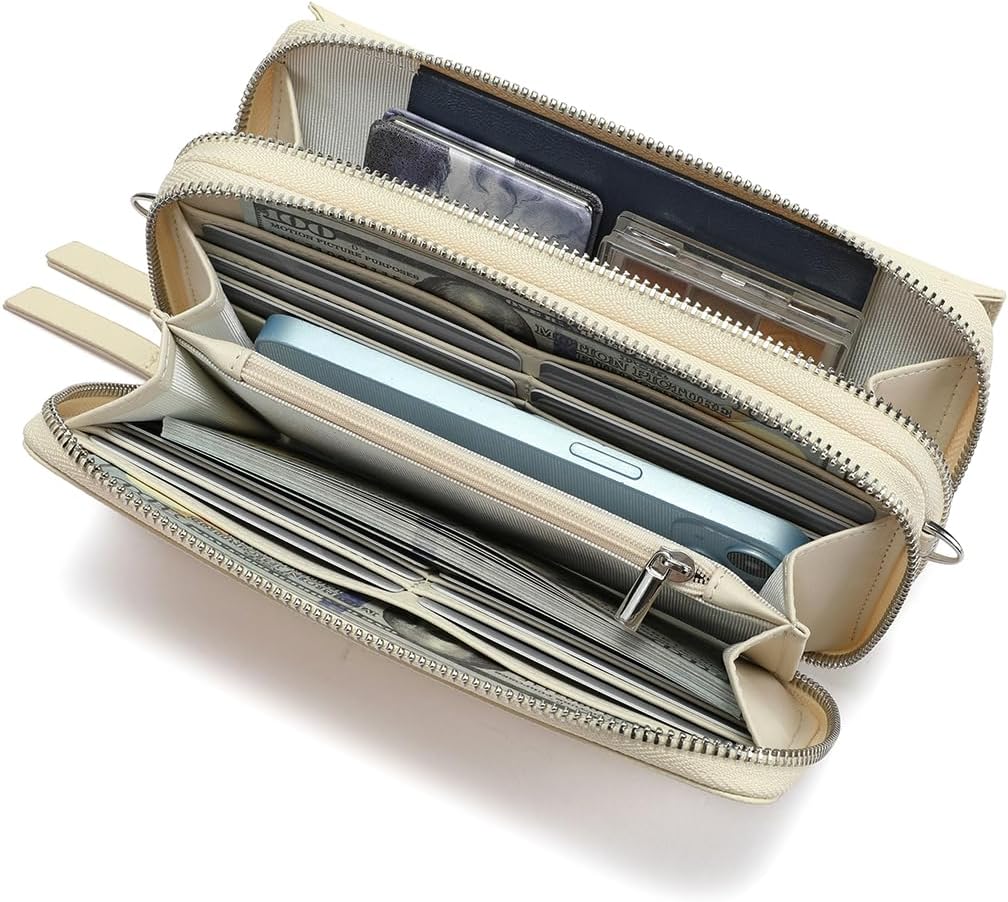 Lanyani RFID Crossbody Wallet Wristlet Purse with Phone Pocket For Women Vegan Leather - Colors A