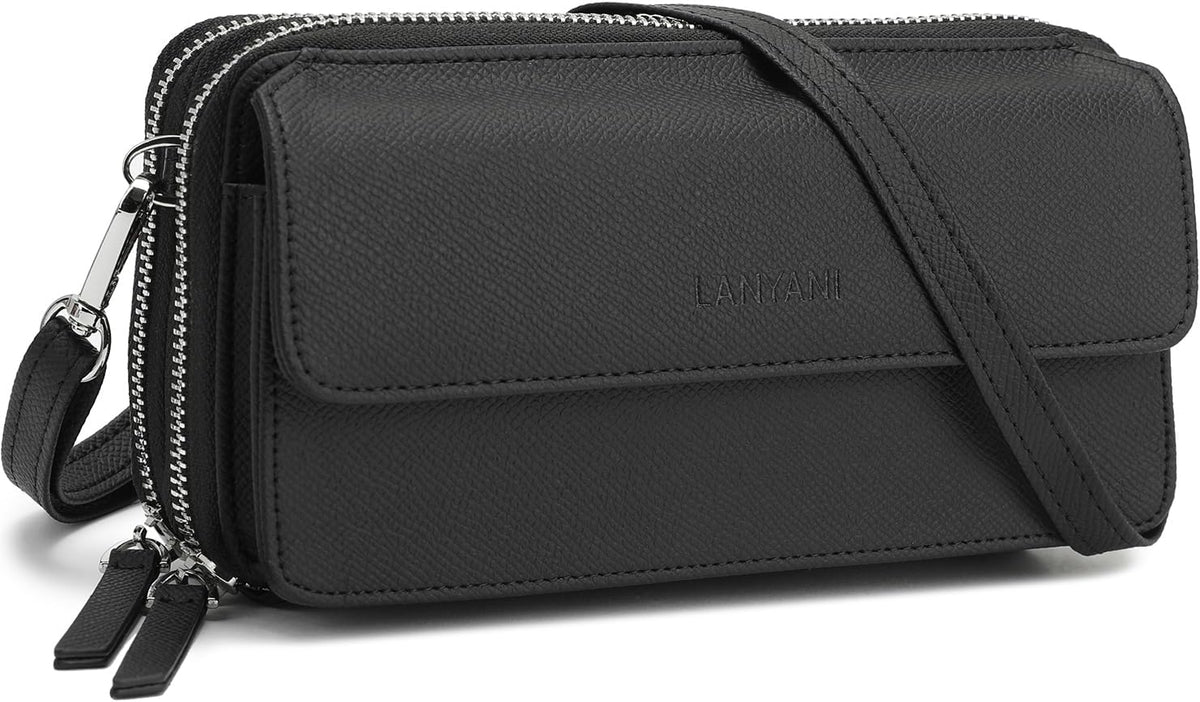 Lanyani RFID Crossbody Wallet Wristlet Purse with Phone Pocket For Women Vegan Leather - Colors A
