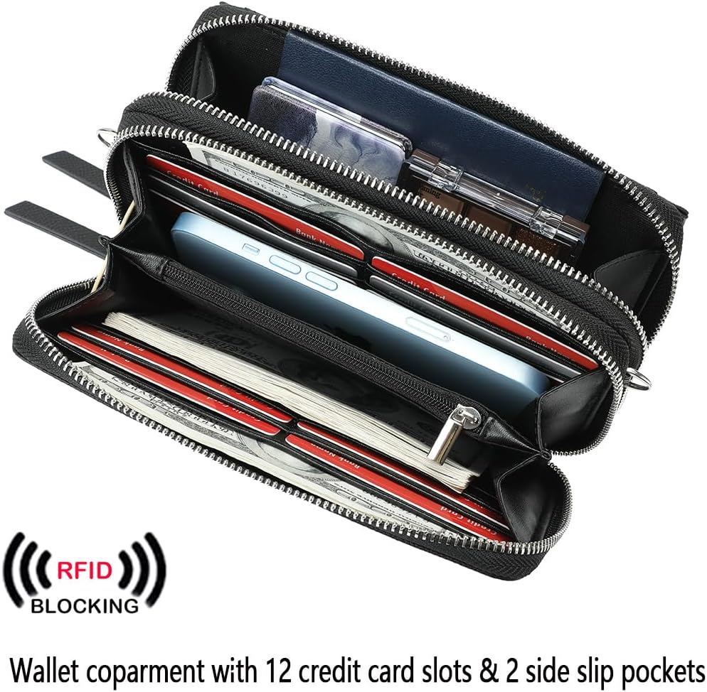 Lanyani RFID Crossbody Wallet Wristlet Purse with Phone Pocket For Women Vegan Leather - Colors A