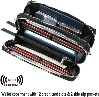 Lanyani RFID Crossbody Wallet Wristlet Purse with Phone Pocket For Women Vegan Leather - Colors A