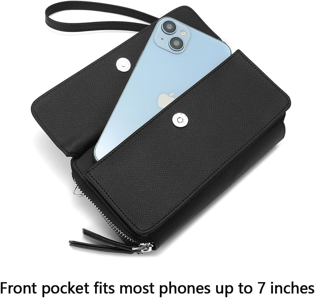Lanyani RFID Crossbody Wallet Wristlet Purse with Phone Pocket For Women Vegan Leather - Colors A