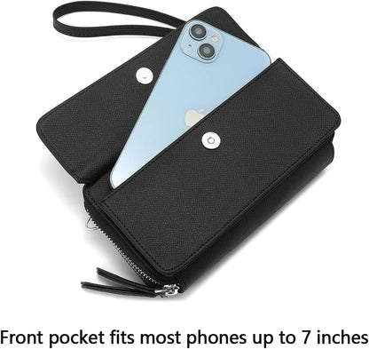 Lanyani RFID Crossbody Wallet Wristlet Purse with Phone Pocket For Women Vegan Leather - Colors A