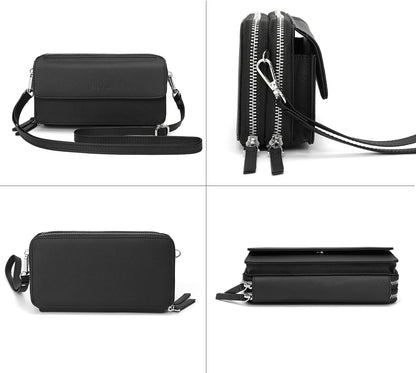 Lanyani RFID Crossbody Wallet Wristlet Purse with Phone Pocket For Women Vegan Leather - Colors A