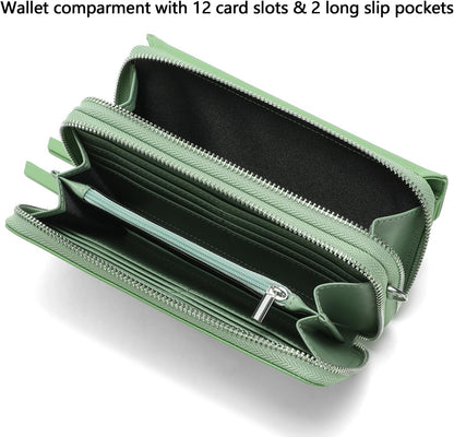 Lanyani RFID Crossbody Wallet Wristlet Purse with Phone Pocket For Women Vegan Leather - Colors A
