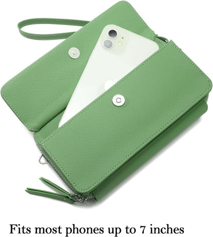 Lanyani RFID Crossbody Wallet Wristlet Purse with Phone Pocket For Women Vegan Leather - Colors A
