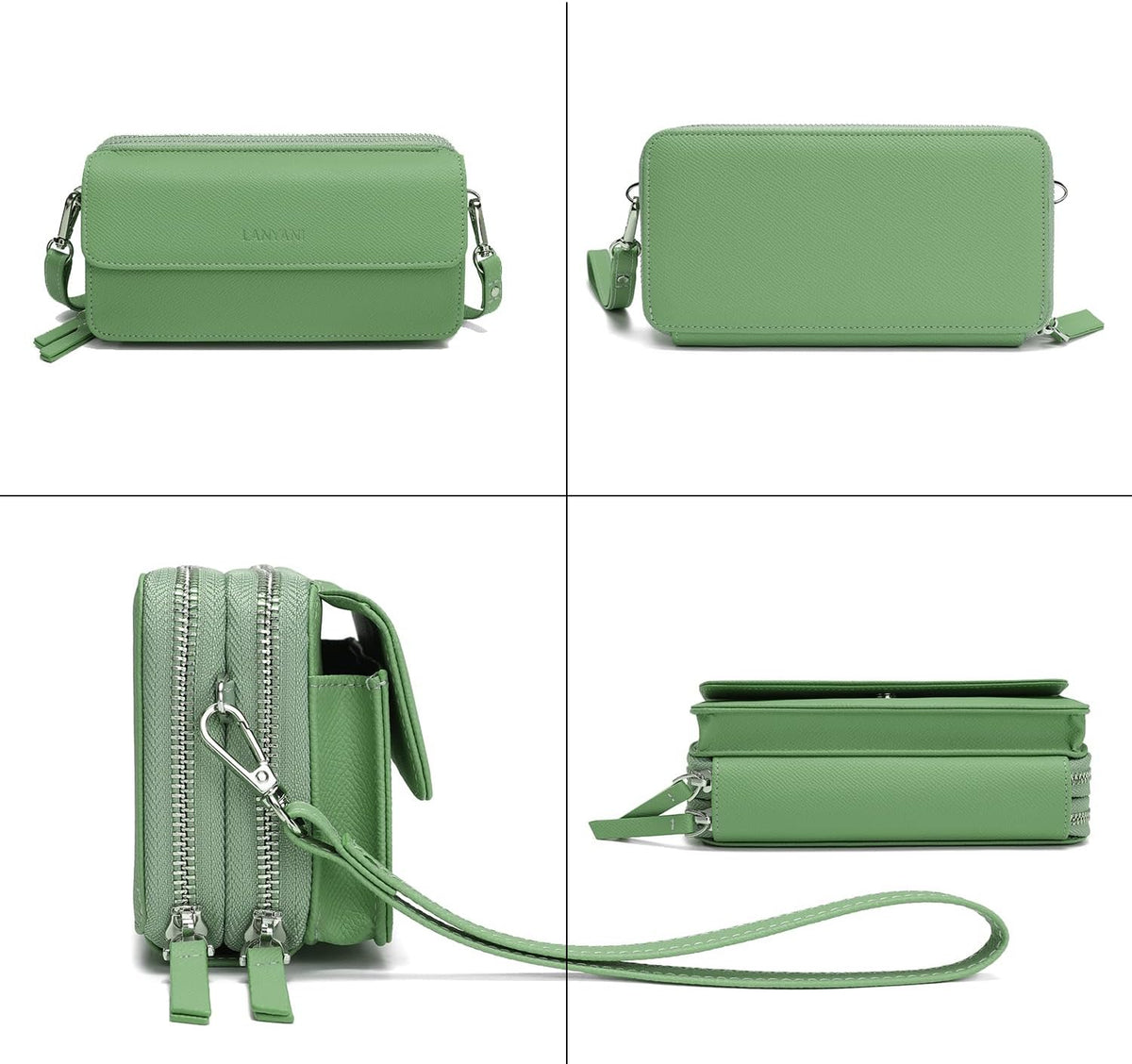 Lanyani RFID Crossbody Wallet Wristlet Purse with Phone Pocket For Women Vegan Leather - Colors A