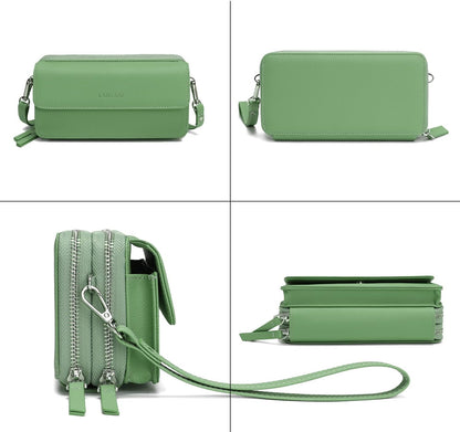 Lanyani RFID Crossbody Wallet Wristlet Purse with Phone Pocket For Women Vegan Leather - Colors A