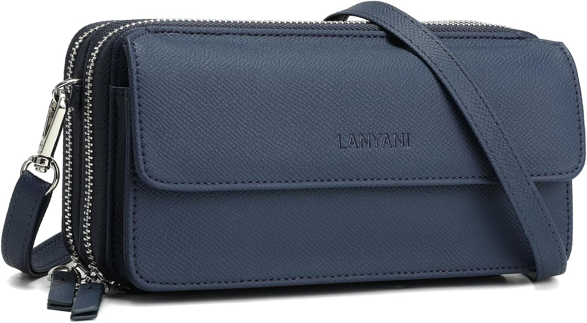 Lanyani RFID Crossbody Wallet Wristlet Purse with Phone Pocket For Women Vegan Leather - Colors A