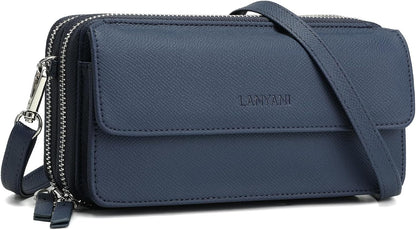 Lanyani RFID Crossbody Wallet Wristlet Purse with Phone Pocket For Women Vegan Leather - Colors A