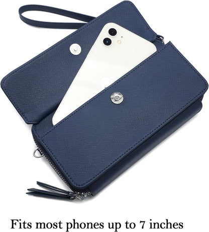 Lanyani RFID Crossbody Wallet Wristlet Purse with Phone Pocket For Women Vegan Leather - Colors A
