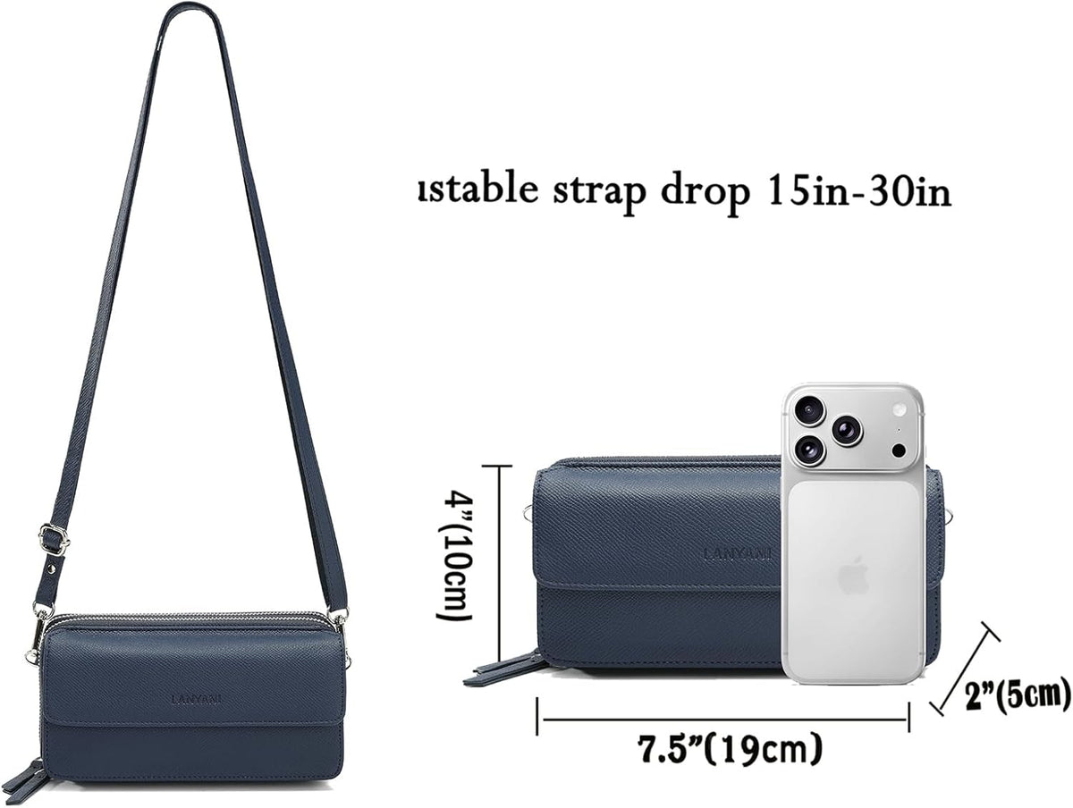 Lanyani RFID Crossbody Wallet Wristlet Purse with Phone Pocket For Women Vegan Leather - Colors A