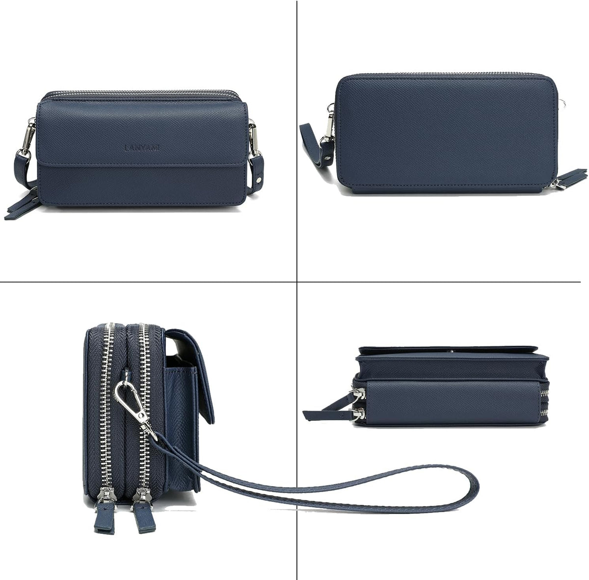 Lanyani RFID Crossbody Wallet Wristlet Purse with Phone Pocket For Women Vegan Leather - Colors A