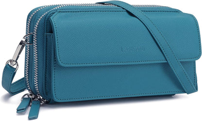 Lanyani RFID Crossbody Wallet Wristlet Purse with Phone Pocket For Women Vegan Leather - Colors A