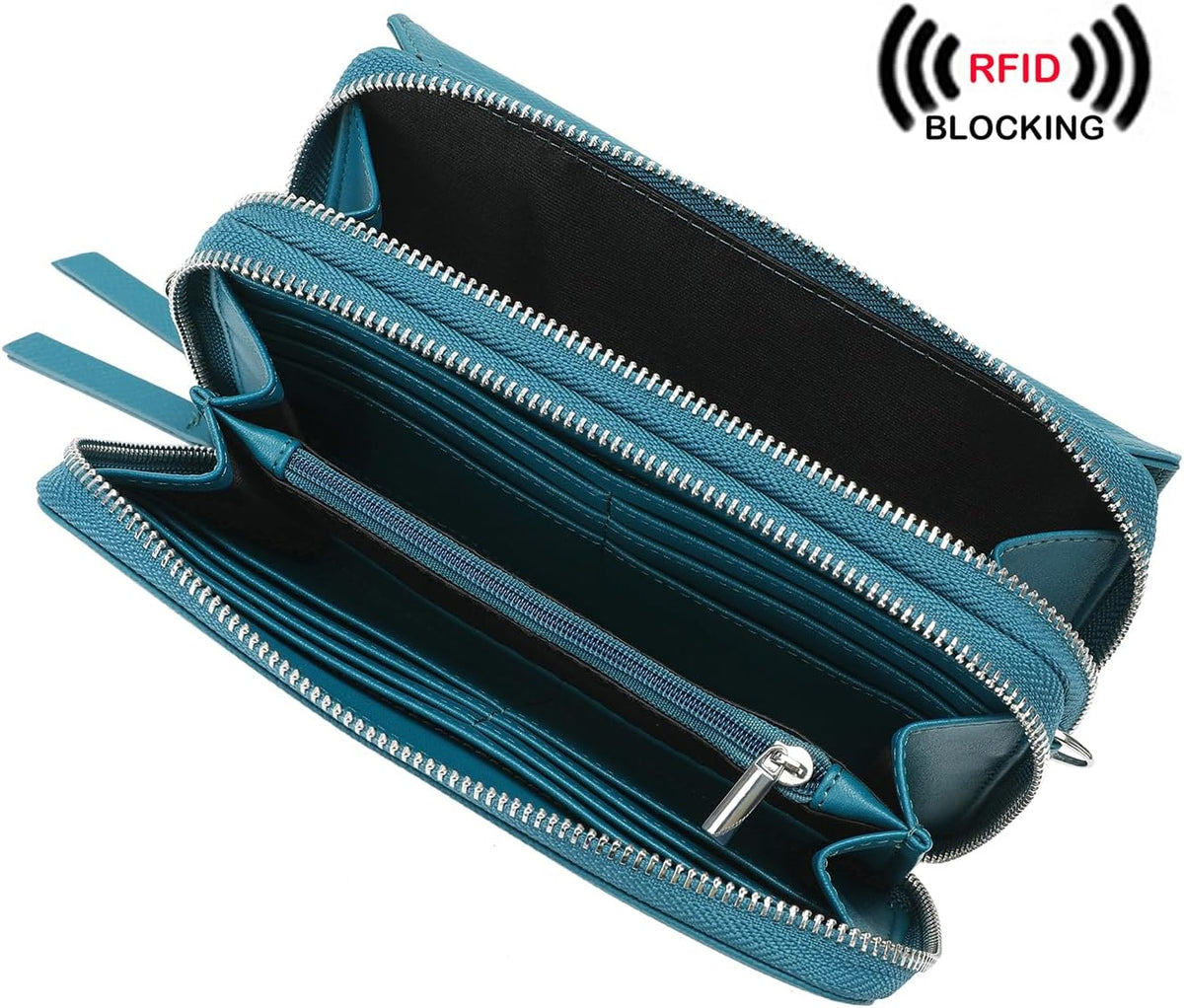Lanyani RFID Crossbody Wallet Wristlet Purse with Phone Pocket For Women Vegan Leather - Colors A
