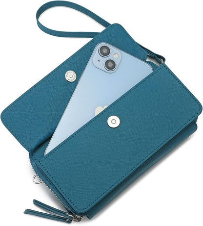 Lanyani RFID Crossbody Wallet Wristlet Purse with Phone Pocket For Women Vegan Leather - Colors A