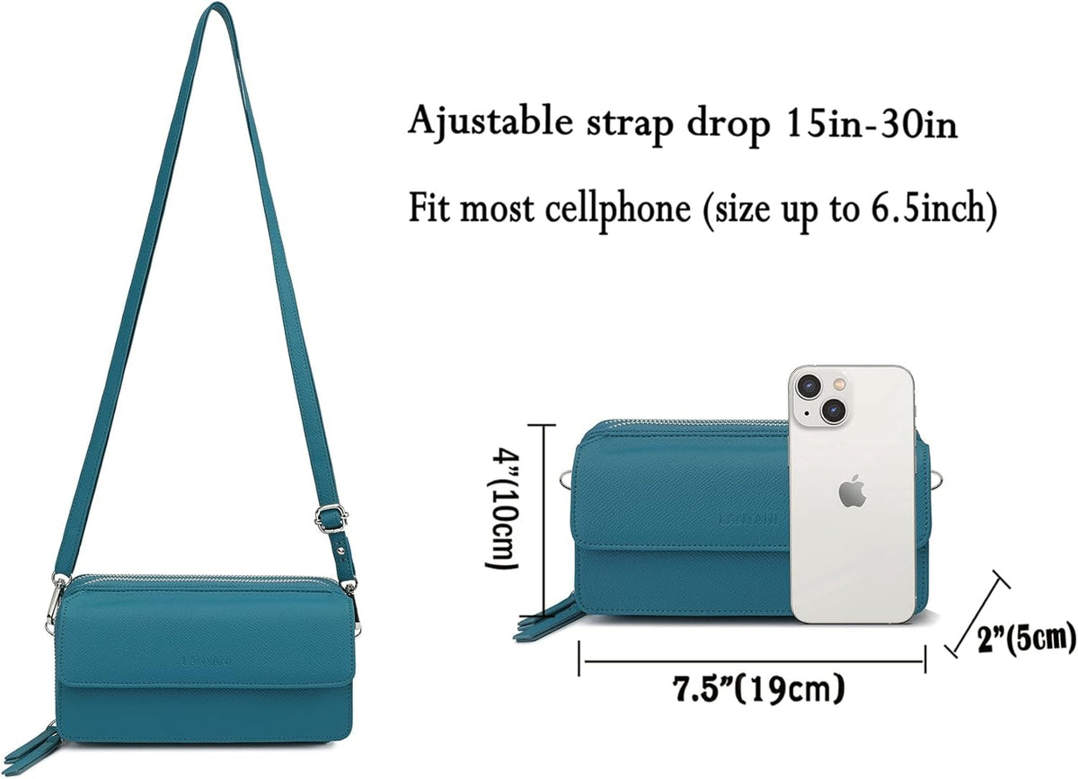 Lanyani RFID Crossbody Wallet Wristlet Purse with Phone Pocket For Women Vegan Leather - Colors A