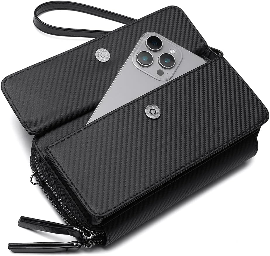 Lanyani RFID Crossbody Wallet Wristlet Purse with Phone Pocket For Women Vegan Leather - Colors A