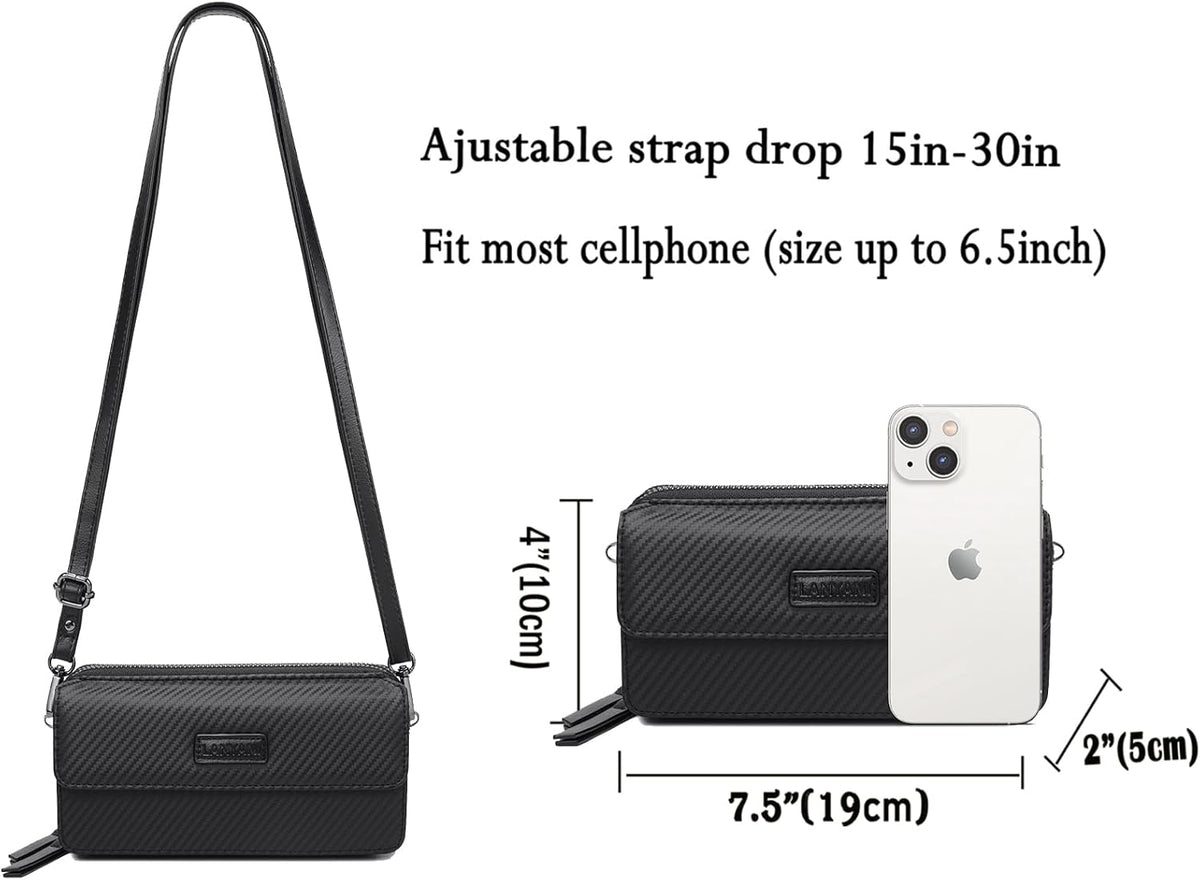 Lanyani RFID Crossbody Wallet Wristlet Purse with Phone Pocket For Women Vegan Leather - Colors A
