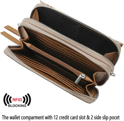 Lanyani RFID Crossbody Wallet Wristlet Purse with Phone Pocket For Women Vegan Leather - Colors A