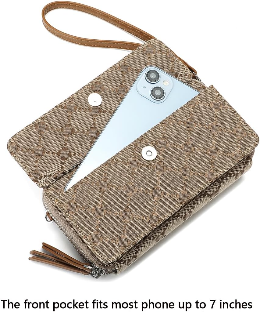 Lanyani RFID Crossbody Wallet Wristlet Purse with Phone Pocket For Women Vegan Leather - Colors A