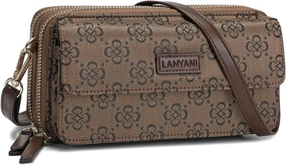 Lanyani RFID Crossbody Wallet Wristlet Purse with Phone Pocket For Women Vegan Leather - Colors A