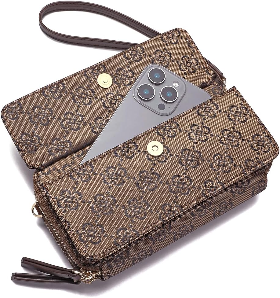 Lanyani RFID Crossbody Wallet Wristlet Purse with Phone Pocket For Women Vegan Leather - Colors A