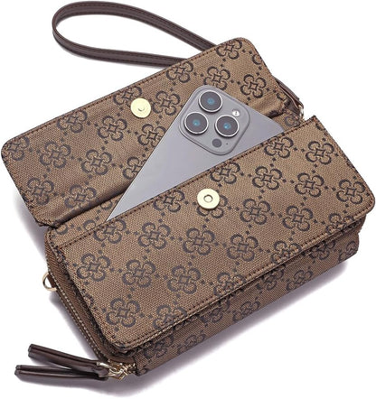 Lanyani RFID Crossbody Wallet Wristlet Purse with Phone Pocket For Women Vegan Leather - Colors A