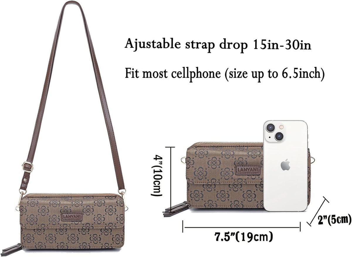 Lanyani RFID Crossbody Wallet Wristlet Purse with Phone Pocket For Women Vegan Leather - Colors A