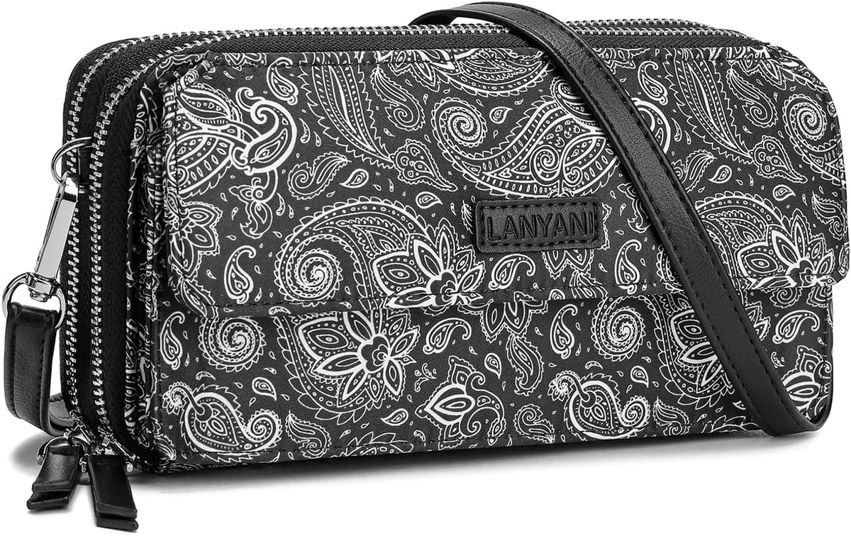 Lanyani RFID Crossbody Wallet Wristlet Purse with Phone Pocket For Women Vegan Leather - Colors A