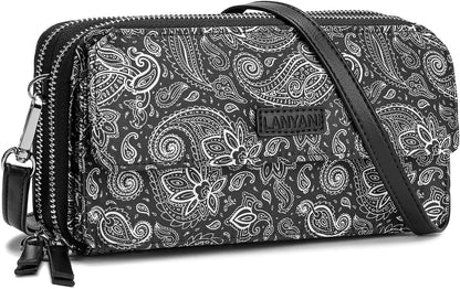 Lanyani RFID Crossbody Wallet Wristlet Purse with Phone Pocket For Women Vegan Leather - Colors A
