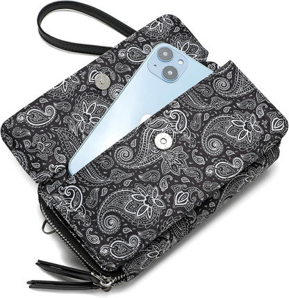 Lanyani RFID Crossbody Wallet Wristlet Purse with Phone Pocket For Women Vegan Leather - Colors A