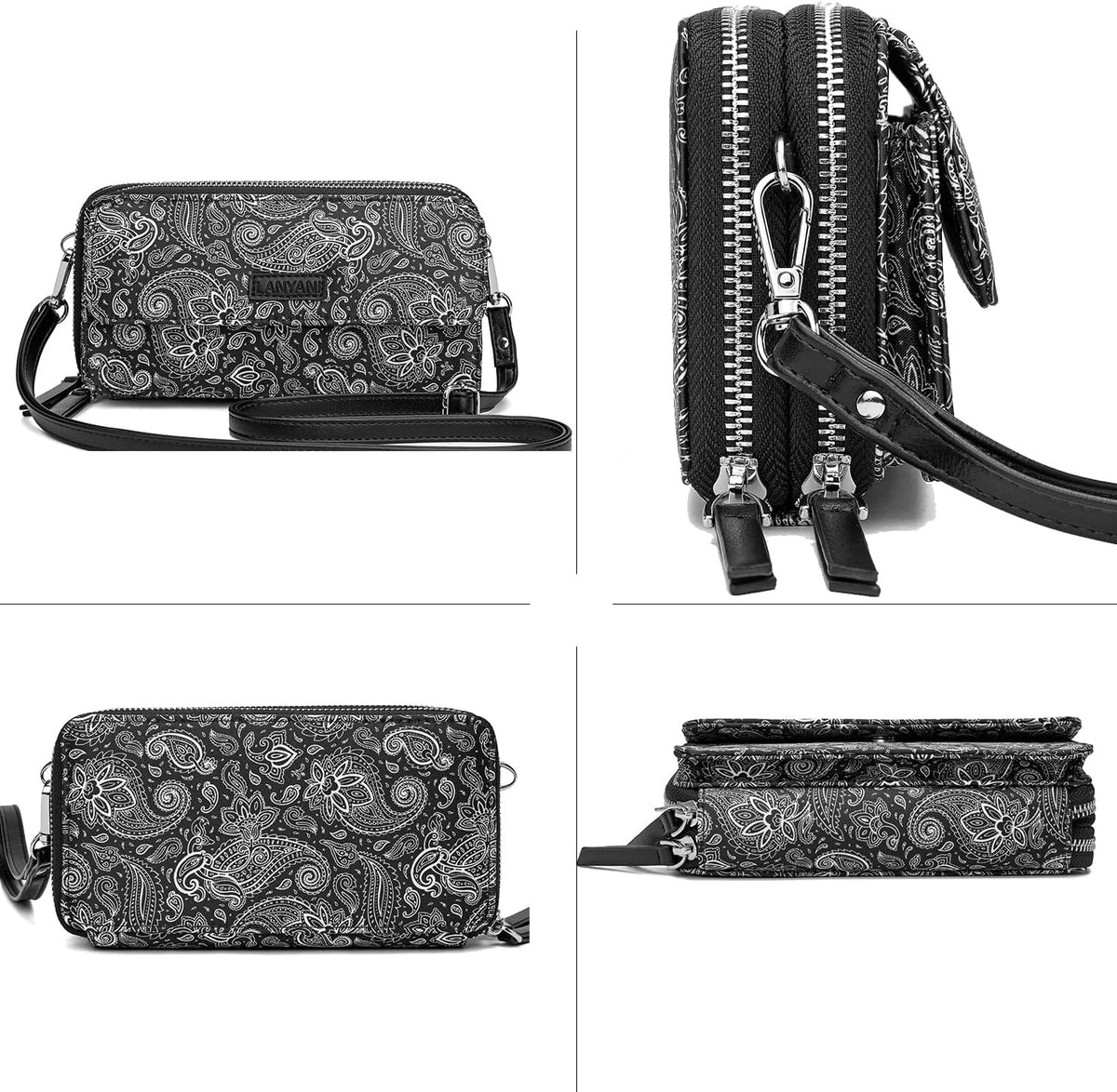 Lanyani RFID Crossbody Wallet Wristlet Purse with Phone Pocket For Women Vegan Leather - Colors A