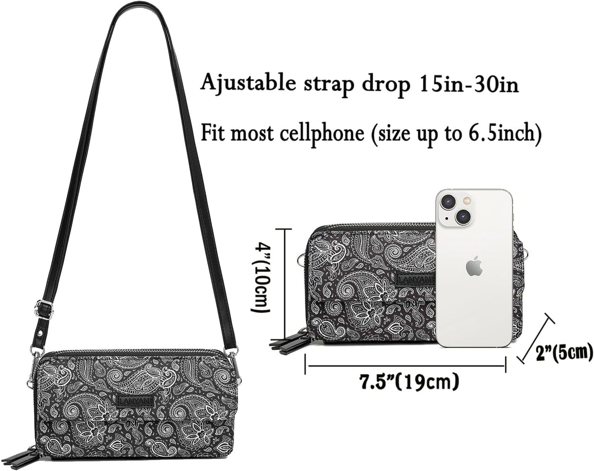 Lanyani RFID Crossbody Wallet Wristlet Purse with Phone Pocket For Women Vegan Leather - Colors A