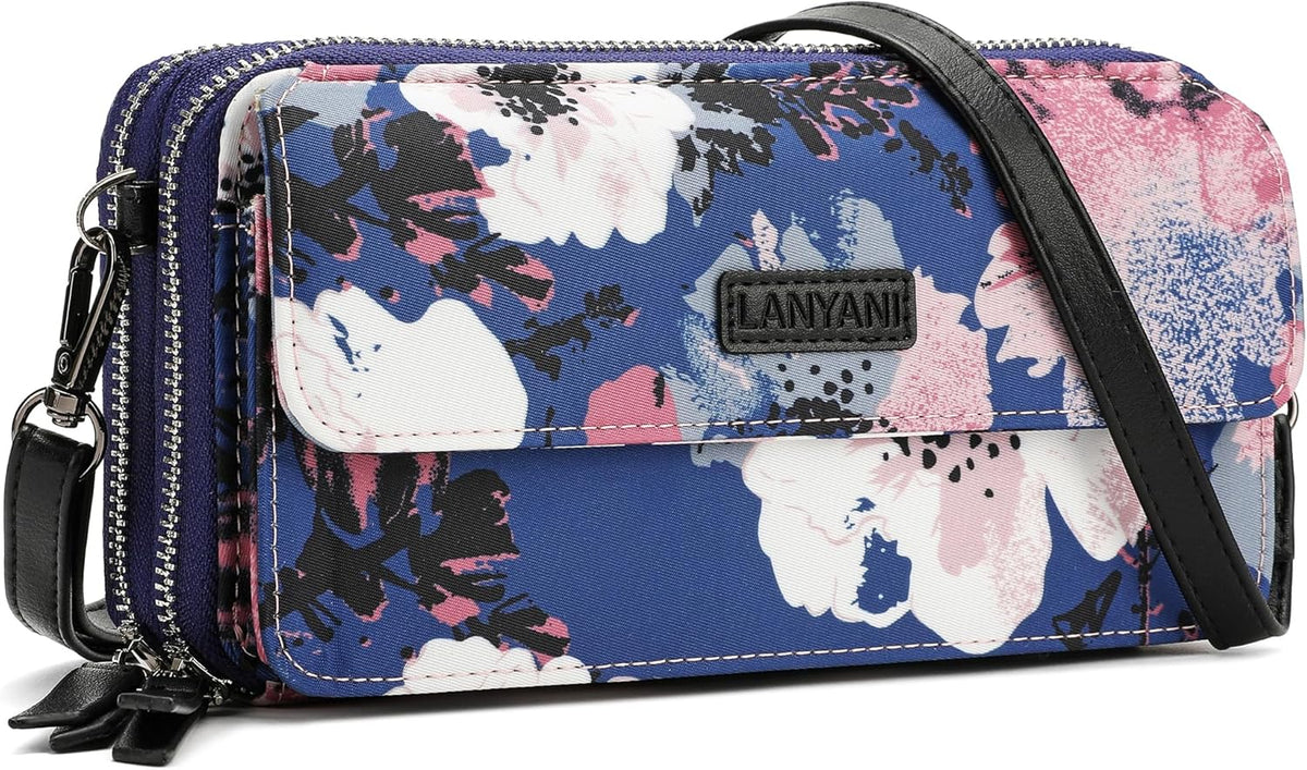 Lanyani RFID Crossbody Wallet Wristlet Purse with Phone Pocket For Women Vegan Leather - Colors A