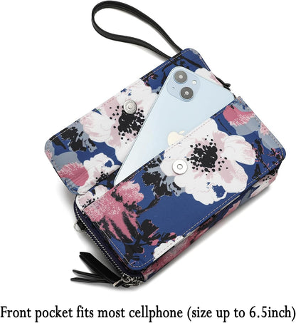 Lanyani RFID Crossbody Wallet Wristlet Purse with Phone Pocket For Women Vegan Leather - Colors A
