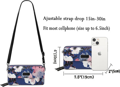 Lanyani RFID Crossbody Wallet Wristlet Purse with Phone Pocket For Women Vegan Leather - Colors A