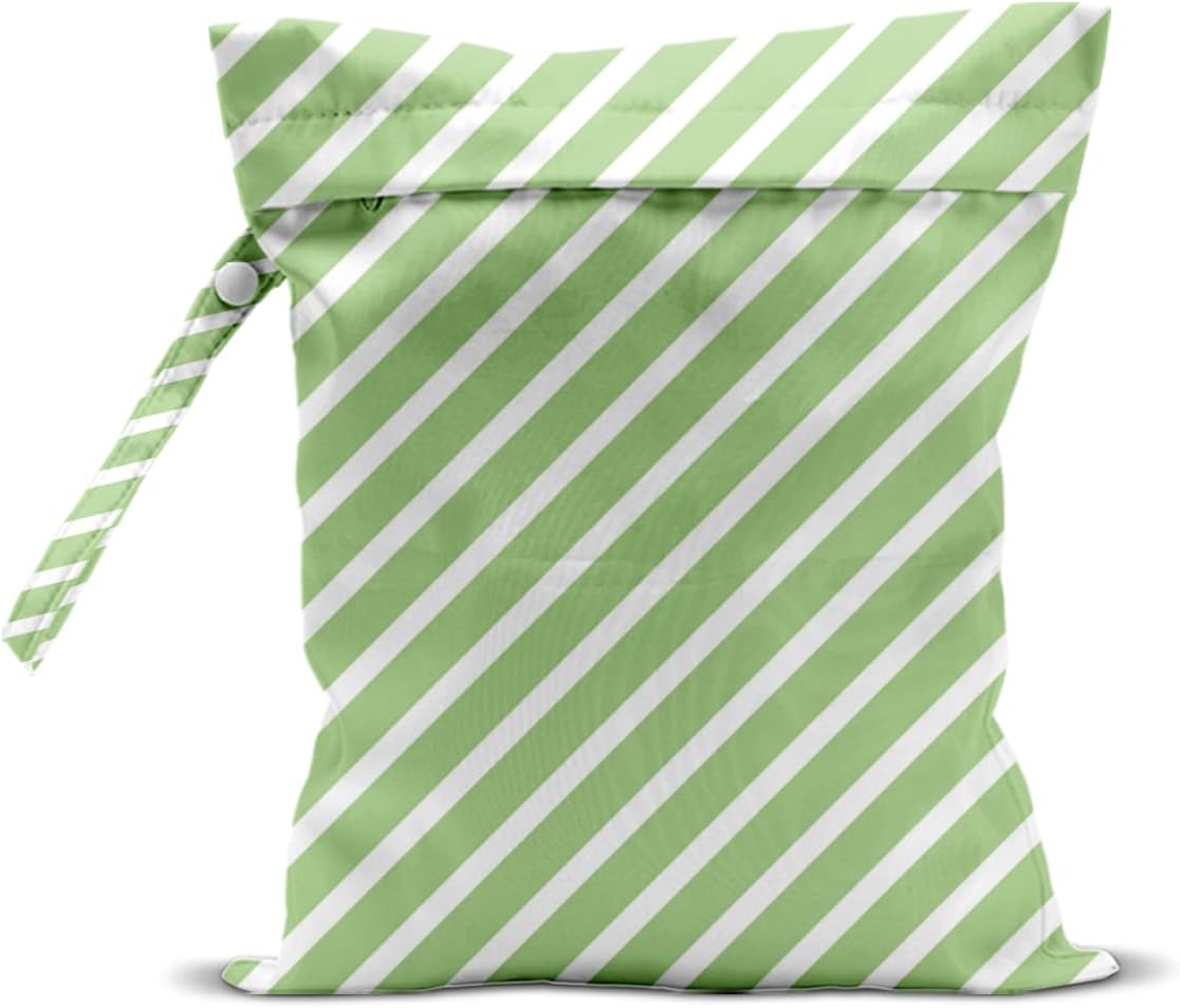 Wet Bag, Wet Dry Bag, Waterproof Swim Bags, Machine Washable Reusable Bags for Beach, Pool, Diapers, and Dirty Yoga Gym Clothes(Pink & White Stripe Prin