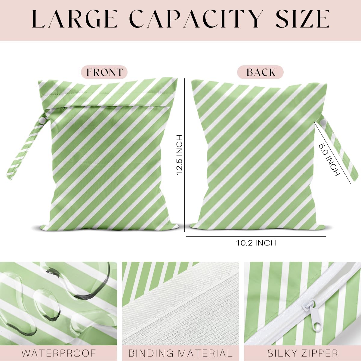 Wet Bag, Wet Dry Bag, Waterproof Swim Bags, Machine Washable Reusable Bags for Beach, Pool, Diapers, and Dirty Yoga Gym Clothes(Pink & White Stripe Prin
