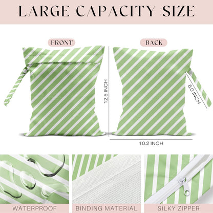 Wet Bag, Wet Dry Bag, Waterproof Swim Bags, Machine Washable Reusable Bags for Beach, Pool, Diapers, and Dirty Yoga Gym Clothes(Pink & White Stripe Prin