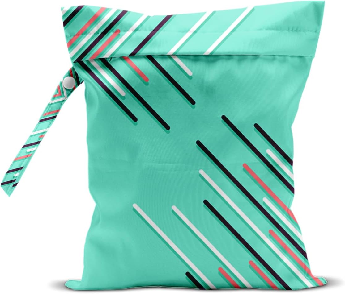 Wet Bag, Wet Dry Bag, Waterproof Swim Bags, Machine Washable Reusable Bags for Beach, Pool, Diapers, and Dirty Yoga Gym Clothes(Pink & White Stripe Prin