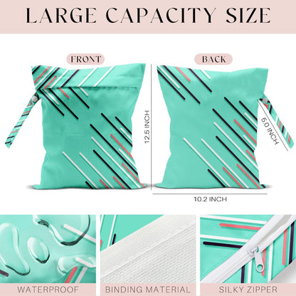 Wet Bag, Wet Dry Bag, Waterproof Swim Bags, Machine Washable Reusable Bags for Beach, Pool, Diapers, and Dirty Yoga Gym Clothes(Pink & White Stripe Prin