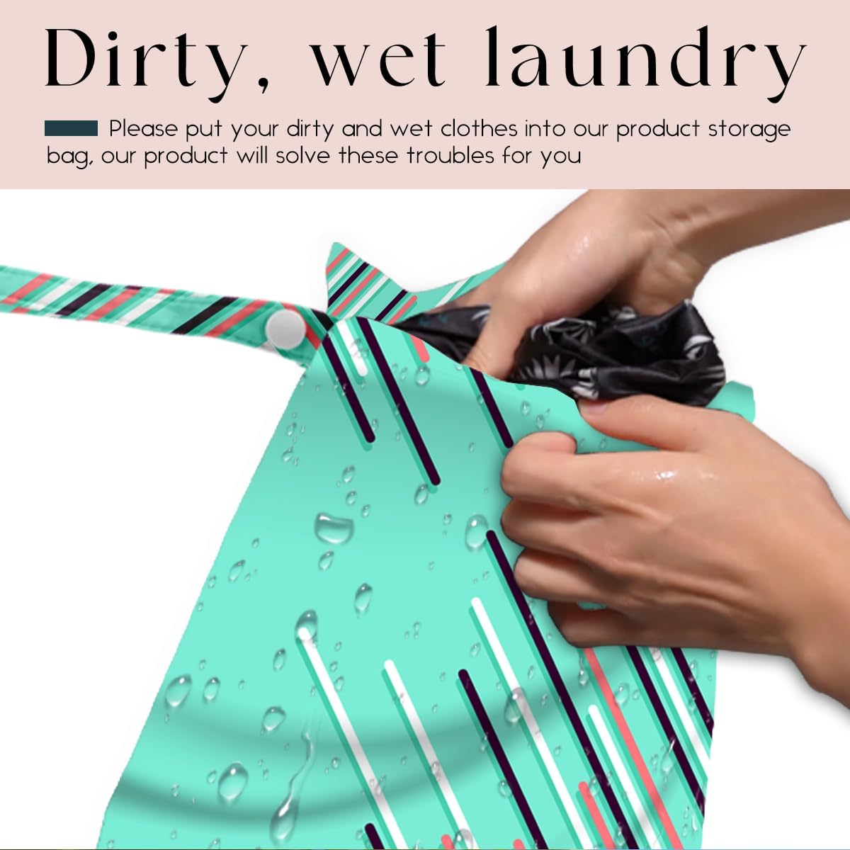 Wet Bag, Wet Dry Bag, Waterproof Swim Bags, Machine Washable Reusable Bags for Beach, Pool, Diapers, and Dirty Yoga Gym Clothes(Pink & White Stripe Prin