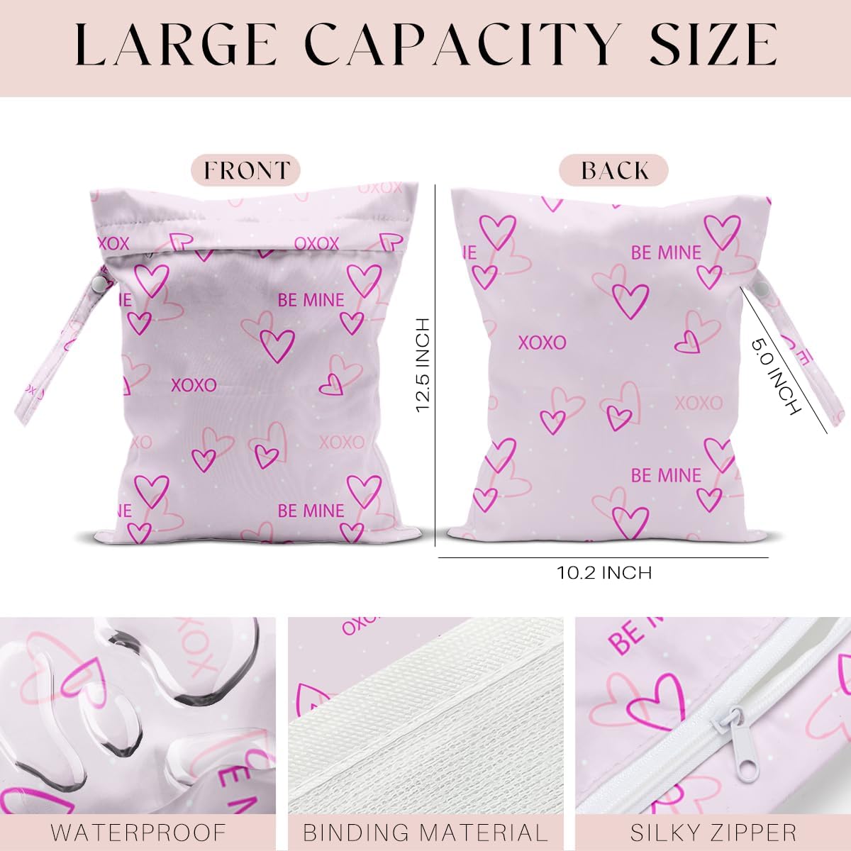 Wet Bag, Wet Dry Bag, Waterproof Swim Bags, Machine Washable Reusable Bags for Beach, Pool, Diapers, and Dirty Yoga Gym Clothes(Pink & White Stripe Prin