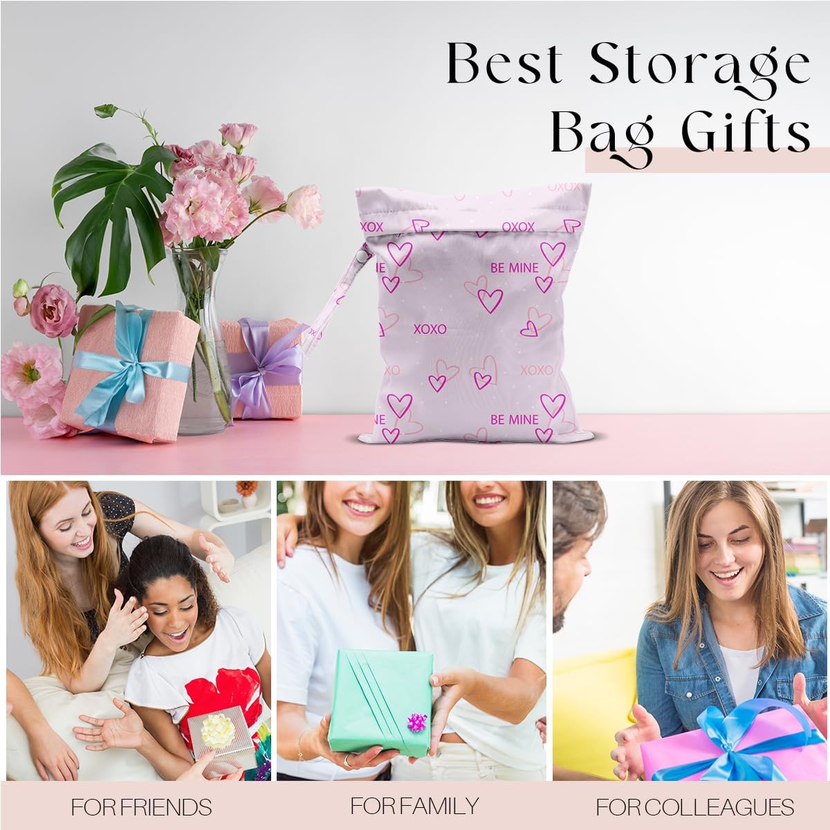 Wet Bag, Wet Dry Bag, Waterproof Swim Bags, Machine Washable Reusable Bags for Beach, Pool, Diapers, and Dirty Yoga Gym Clothes(Pink & White Stripe Prin