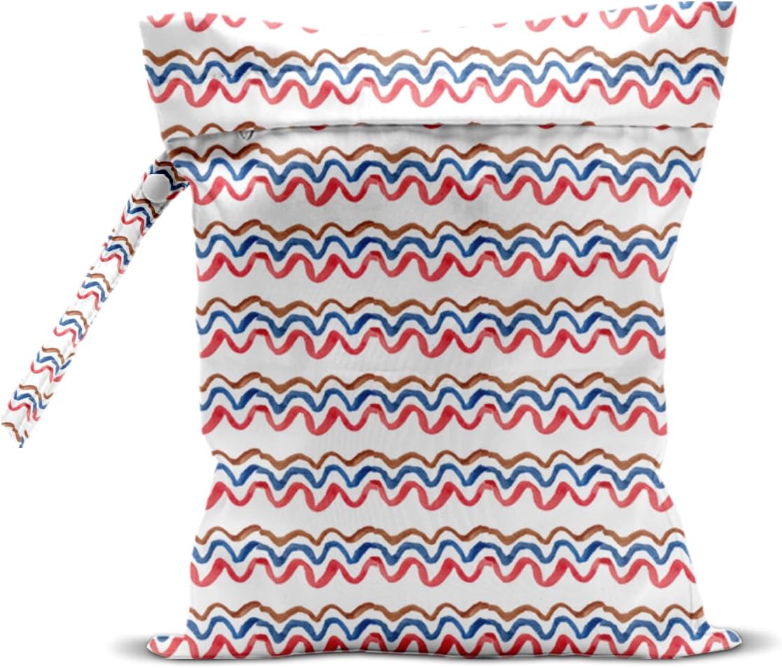 Wet Bag, Wet Dry Bag, Waterproof Swim Bags, Machine Washable Reusable Bags for Beach, Pool, Diapers, and Dirty Yoga Gym Clothes(Pink & White Stripe Prin