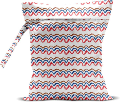 Wet Bag, Wet Dry Bag, Waterproof Swim Bags, Machine Washable Reusable Bags for Beach, Pool, Diapers, and Dirty Yoga Gym Clothes(Pink & White Stripe Prin
