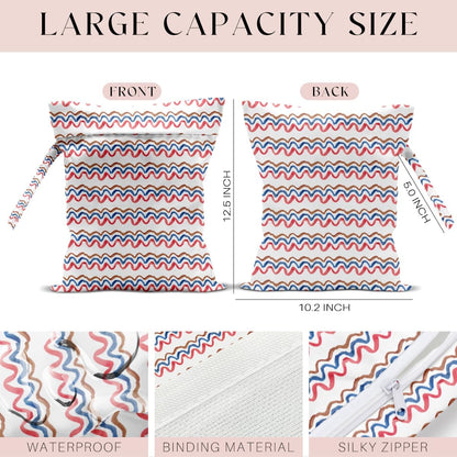 Wet Bag, Wet Dry Bag, Waterproof Swim Bags, Machine Washable Reusable Bags for Beach, Pool, Diapers, and Dirty Yoga Gym Clothes(Pink & White Stripe Prin