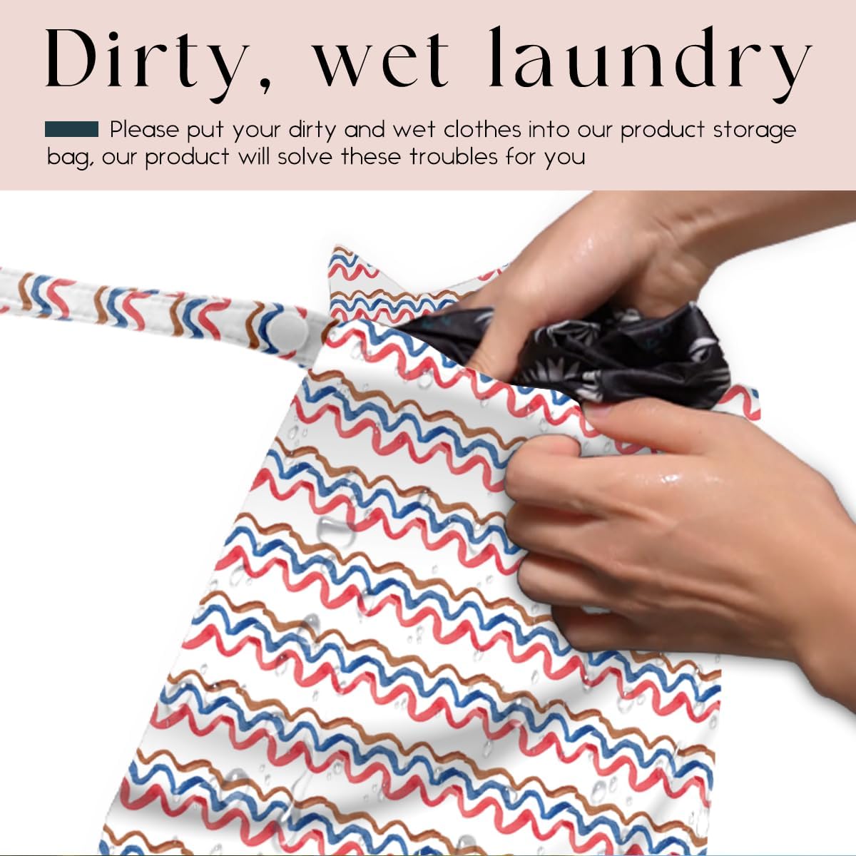 Wet Bag, Wet Dry Bag, Waterproof Swim Bags, Machine Washable Reusable Bags for Beach, Pool, Diapers, and Dirty Yoga Gym Clothes(Pink & White Stripe Prin