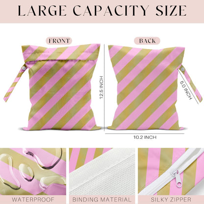 Wet Bag, Wet Dry Bag, Waterproof Swim Bags, Machine Washable Reusable Bags for Beach, Pool, Diapers, and Dirty Yoga Gym Clothes(Pink & White Stripe Prin